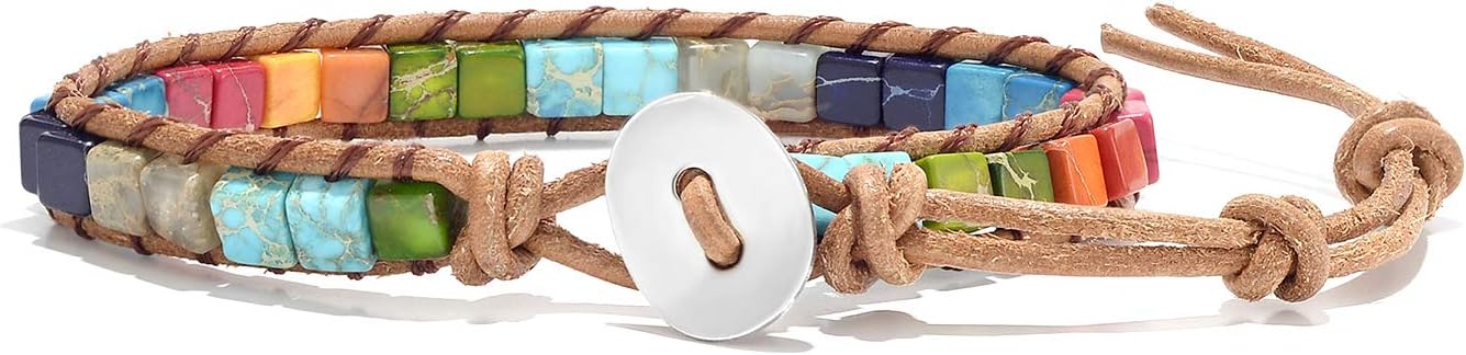 7 Chakra Bracelets for Women with Real Stones Leather Wrap Healing Bead Bracelet Women Men Boho Friendship Jewelry