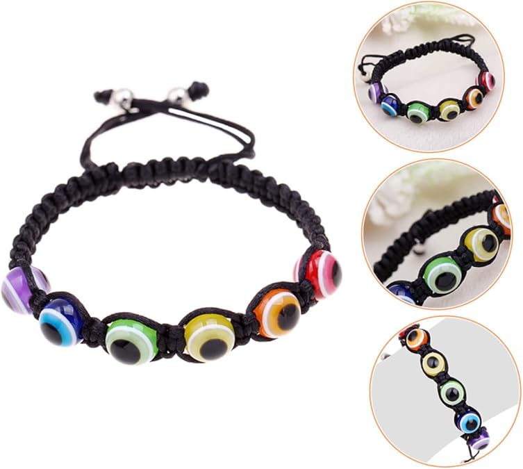 2pcs Adjustable Rainbow Evil Eye Bracelets Woven String Hand Chain Unique Jewelry for Women Stylish for Friends and Couples