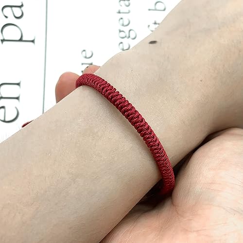 Red String Bracelet for Men and Women, Rope Lucky and Protection Bracelet, Handmade Braided Tie Thread Bracelet, Surfer Woven String (Dark Red)