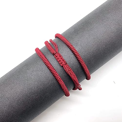 Red String Bracelet for Men and Women, Rope Lucky and Protection Bracelet, Handmade Braided Tie Thread Bracelet, Surfer Woven String (Dark Red)