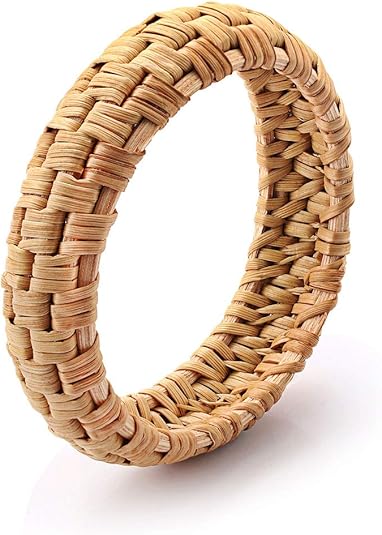 Rattan Bracelet For Women Handmade Lightweight Straw Wicker Braid Woven Bangle Bracelet Statement Chunky Bangle Bracelet (Classic A)