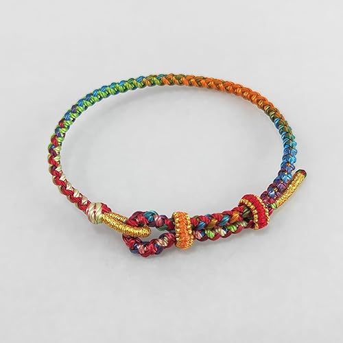 Rainbow Bracelet, Custom Sized Adjustable Rope Bracelet, Tibetan Lucky Amulet Knot Bracelet, Braided Hand Woven Friendship Bracelet for Men and Women, Gift For Mom