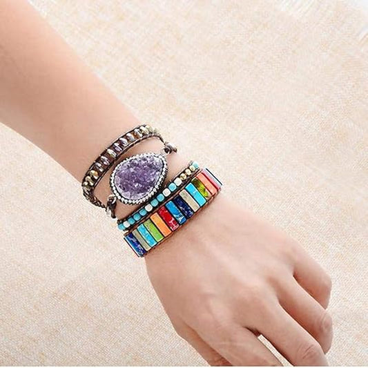 7 Chakra Bracelets for Women with Real Stones Leather Wrap Healing Bead Bracelet Women Men Boho Friendship Jewelry