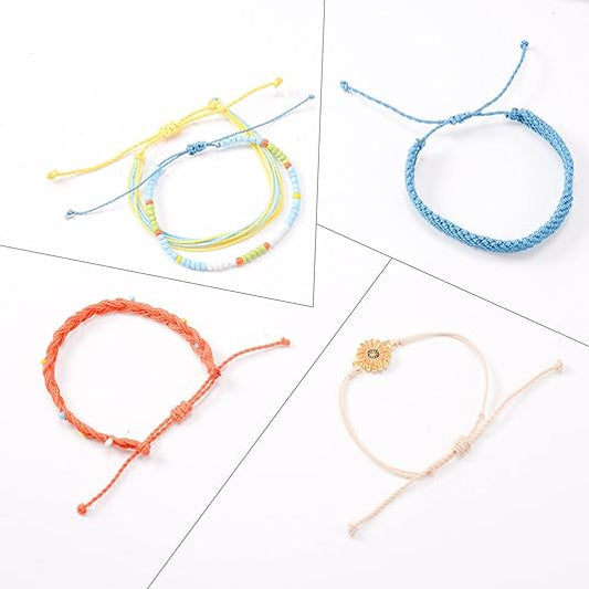 5PCS Woven Sunflower Bracelets for Women Couple Handmade Wrap Rope Charm Beach Surf Braided Adjustable Strings Boyfriend Girlfriend Mother Daughter Friendship Gifts