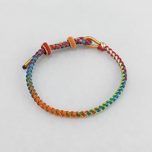 Rainbow Bracelet, Custom Sized Adjustable Rope Bracelet, Tibetan Lucky Amulet Knot Bracelet, Braided Hand Woven Friendship Bracelet for Men and Women, Gift For Mom