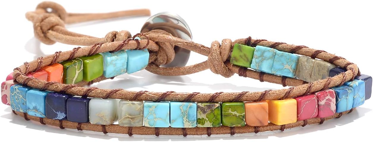 7 Chakra Bracelets for Women with Real Stones Leather Wrap Healing Bead Bracelet Women Men Boho Friendship Jewelry