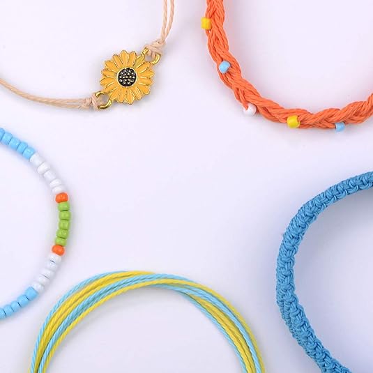 5PCS Woven Sunflower Bracelets for Women Couple Handmade Wrap Rope Charm Beach Surf Braided Adjustable Strings Boyfriend Girlfriend Mother Daughter Friendship Gifts
