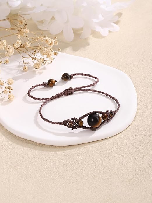 Vintage Bracelets for Women with Real Stones Boho Hand Woven Wrap Healing Crystal Stone Bracelet Braided Jewelry Gifts