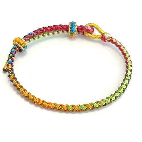 Rainbow Bracelet, Custom Sized Adjustable Rope Bracelet, Tibetan Lucky Amulet Knot Bracelet, Braided Hand Woven Friendship Bracelet for Men and Women, Gift For Mom