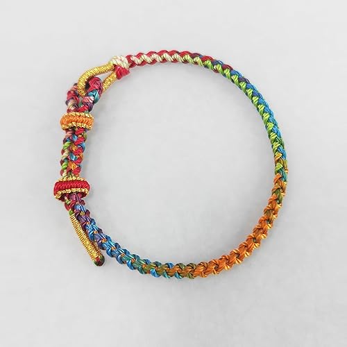 Rainbow Bracelet, Custom Sized Adjustable Rope Bracelet, Tibetan Lucky Amulet Knot Bracelet, Braided Hand Woven Friendship Bracelet for Men and Women, Gift For Mom
