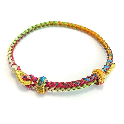 Rainbow Bracelet, Custom Sized Adjustable Rope Bracelet, Tibetan Lucky Amulet Knot Bracelet, Braided Hand Woven Friendship Bracelet for Men and Women, Gift For Mom