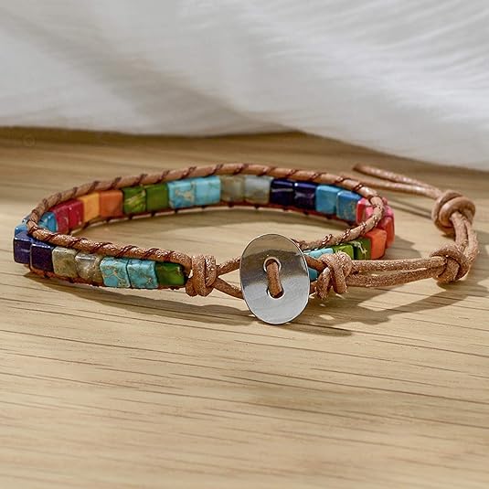 7 Chakra Bracelets for Women with Real Stones Leather Wrap Healing Bead Bracelet Women Men Boho Friendship Jewelry