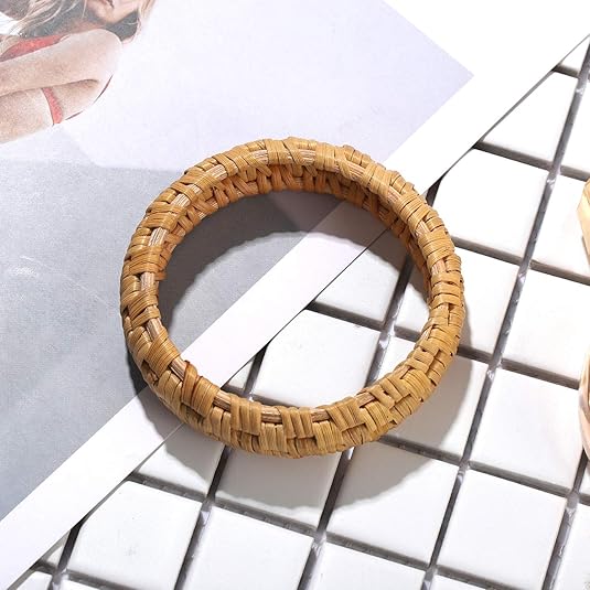 Rattan Bracelet For Women Handmade Lightweight Straw Wicker Braid Woven Bangle Bracelet Statement Chunky Bangle Bracelet (Classic A)