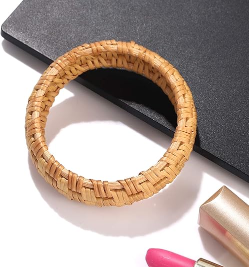 Rattan Bracelet For Women Handmade Lightweight Straw Wicker Braid Woven Bangle Bracelet Statement Chunky Bangle Bracelet (Classic A)