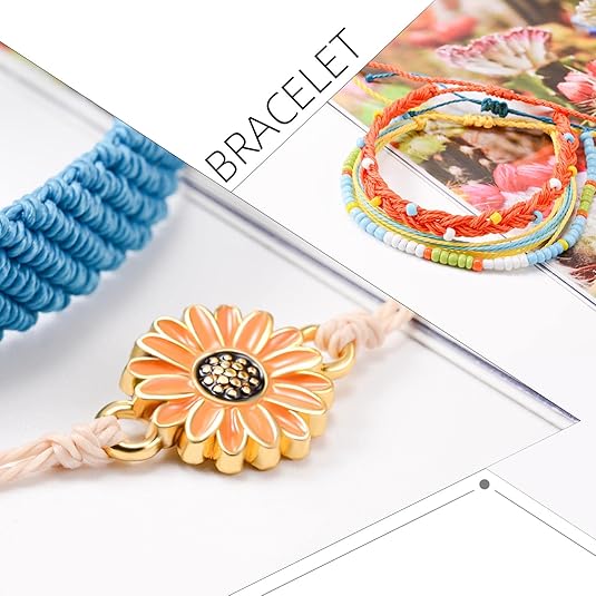 5PCS Woven Sunflower Bracelets for Women Couple Handmade Wrap Rope Charm Beach Surf Braided Adjustable Strings Boyfriend Girlfriend Mother Daughter Friendship Gifts