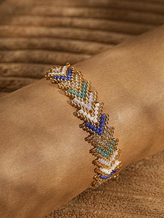 Rice Beads Hand-Woven Rainbow Arrow Flower Pattern Bracelet, Jewelry for Women