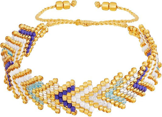 Rice Beads Hand-Woven Rainbow Arrow Flower Pattern Bracelet, Jewelry for Women