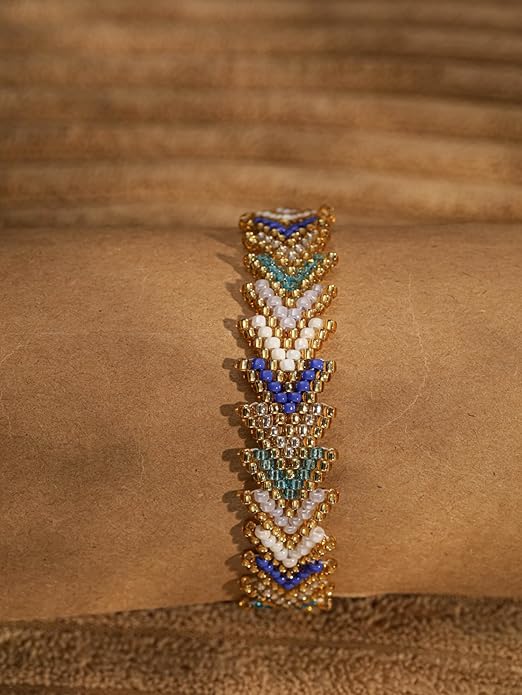 Rice Beads Hand-Woven Rainbow Arrow Flower Pattern Bracelet, Jewelry for Women